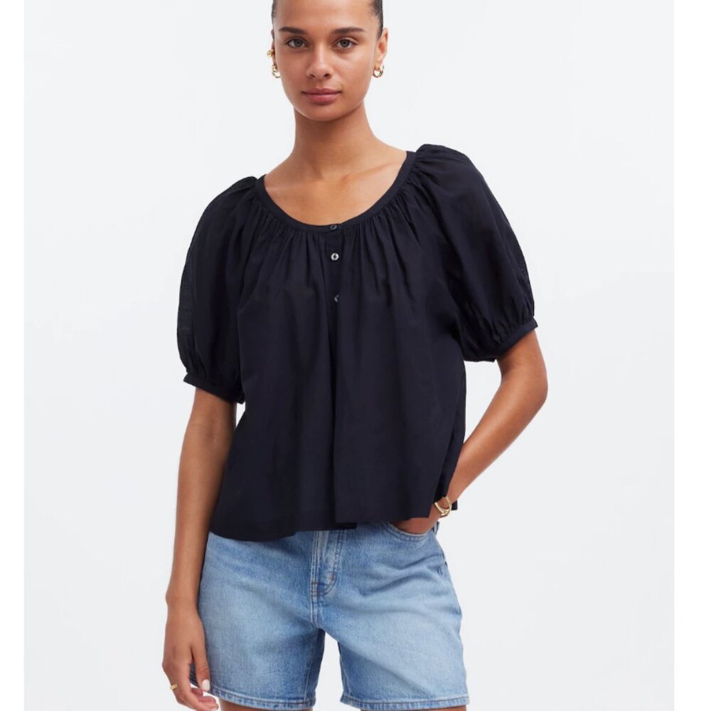 Madewell Puff-Sleeve A-Line Top, Size S, Black
